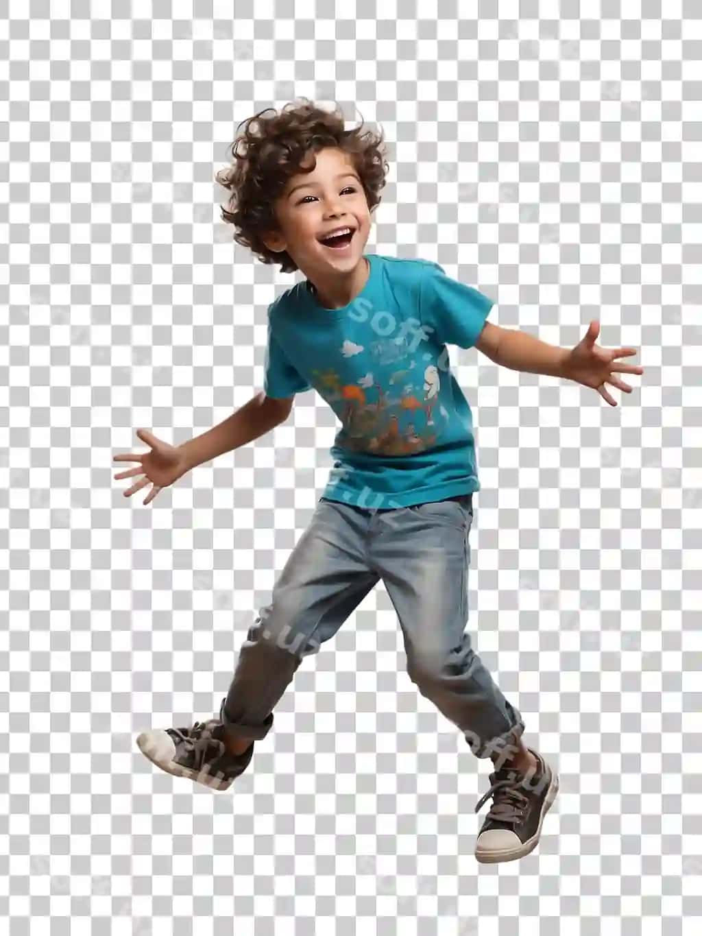 Yosh bola qo'llarini ko'tarib havoga sakrab tushmoqda | Young boy jumping air with his arms up