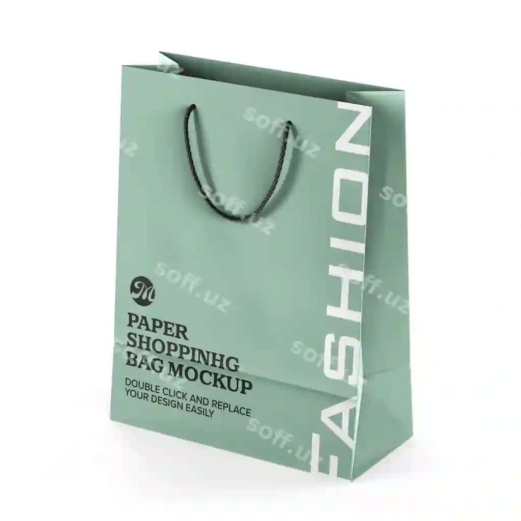 Qog'oz xarid sumka ip qo'llikli namuna brendlash | Paper shopping bag with rope handle mockup branding