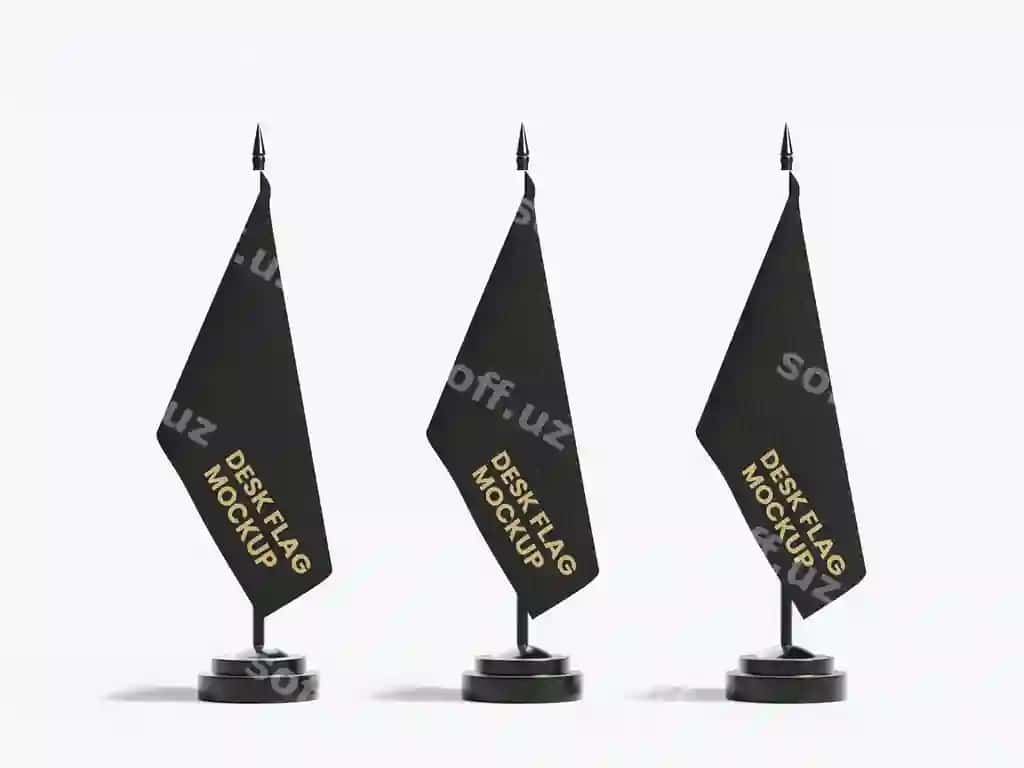 Stol bayroqi namunasi, tahrir qilish mumkin PSD shabloni, maxsus brend logotip dizayni | Desk flag mockup editable psd template custom branding logo design 2