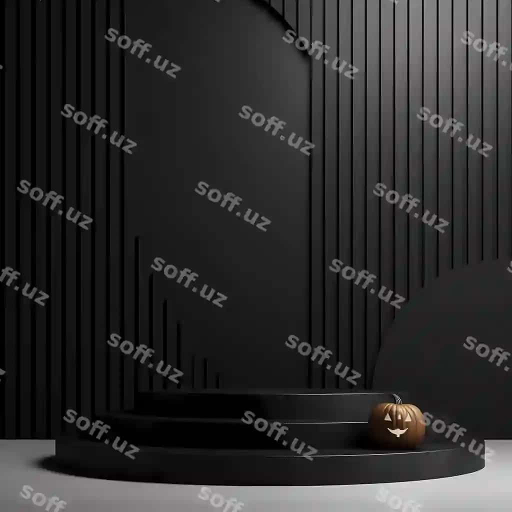 Geometrik shakllar podium mahsulot namoyishi Halloween orqa fonda qovoq bilan | Geometric shapes podium product display with halloween background pumpkin