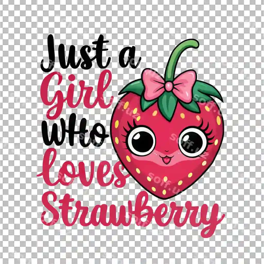 Qulupnay yoqimli multfilm dizayni shaffof fonni yaxshi ko'radigan shunchaki qiz | Just girl who loves strawberry cute cartoon design transparent background