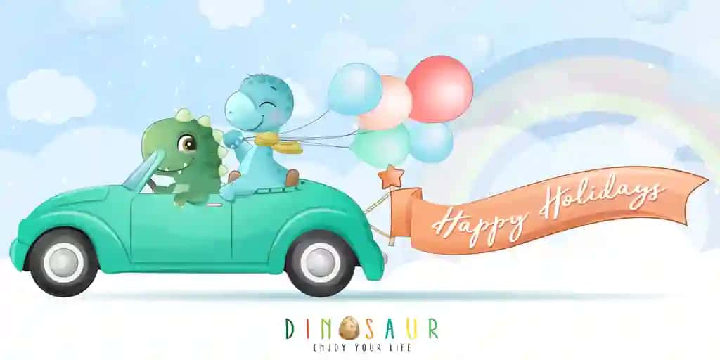 Yoqimli dinozavr akvarel tasviri bilan mashina haydamoqda | Cute dinosaur driving car with watercolor illustration