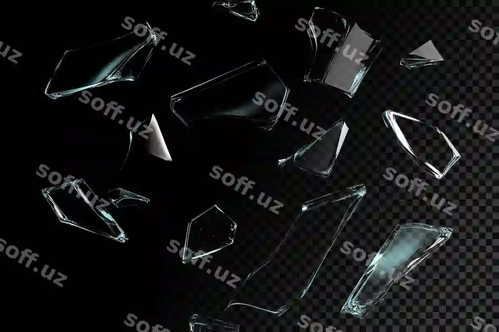 Buzilgan shisha qora fon parchalari shisha bo'laklari shisha | Broken glass black background shards glass pieces glass