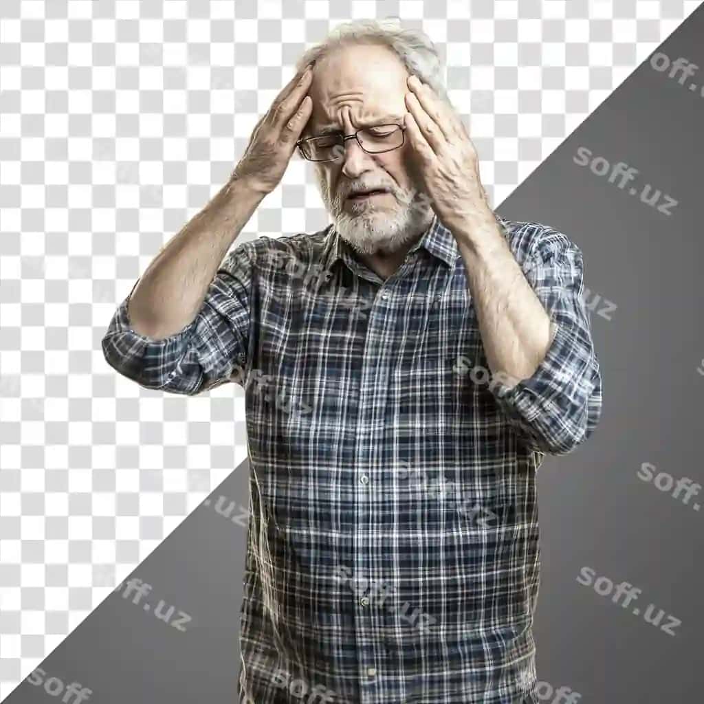 Png haqiqiy keksa erkak orqa fonda bosh og'rigi oq | Png real elderly man background headache white
