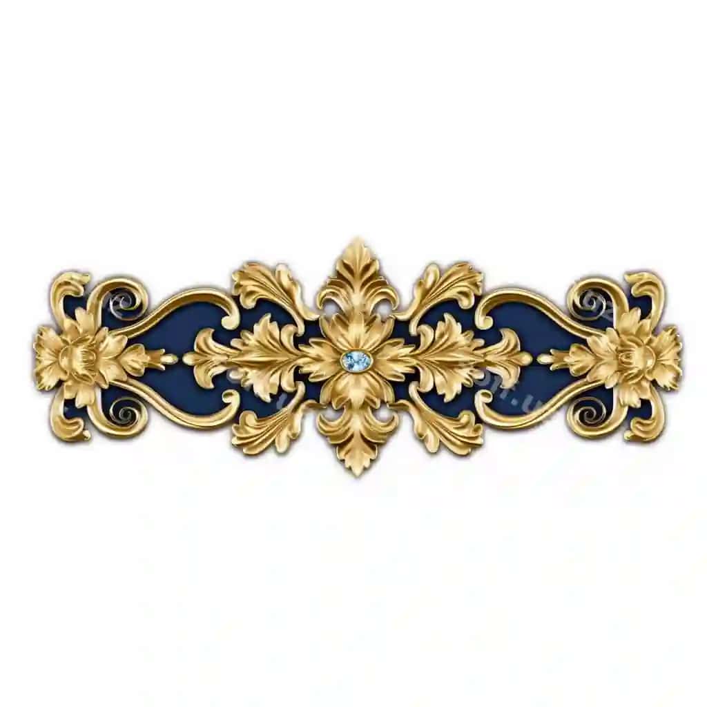 Yaqindan ko'rilgan oltin-ko'k dekorativ dizayn oq fon generativ ai | Close up gold blue decorative design white background generative ai