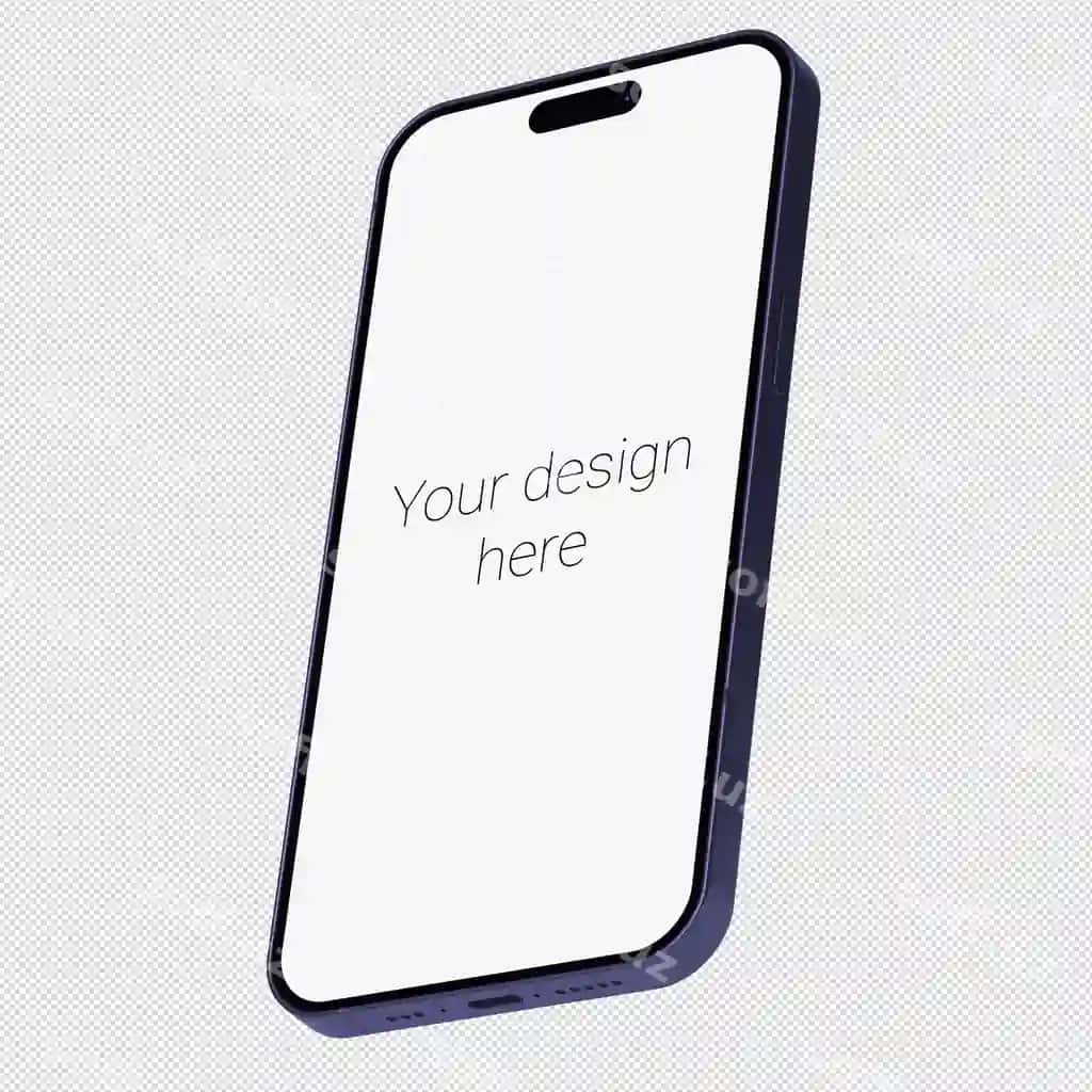Mockup izometric uslubdagi ko'k akillı telefon o'xshash iphone 15 siz | Mockup isometric style blue smartphone similar iphone 15 without