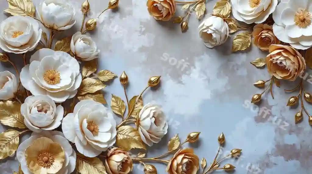 Oltin oq gullar bilan oqlangan gulli kompozitsiya | Elegant floral arrangement with gold white flowers