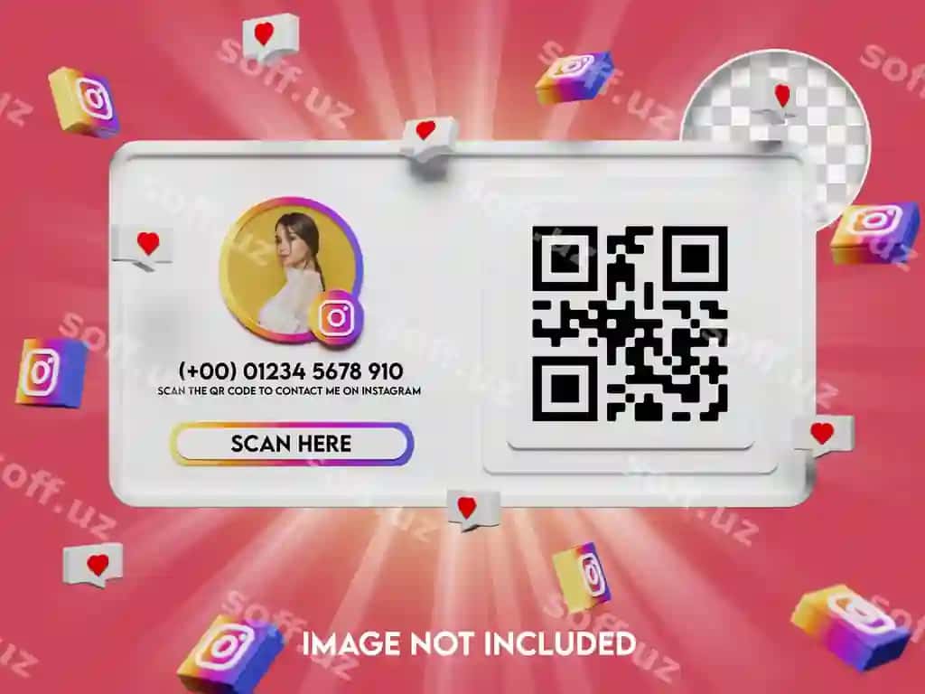 3D QR-kod Instagram-ni kuzatish mockup | 3d qr code follow instagram mockup