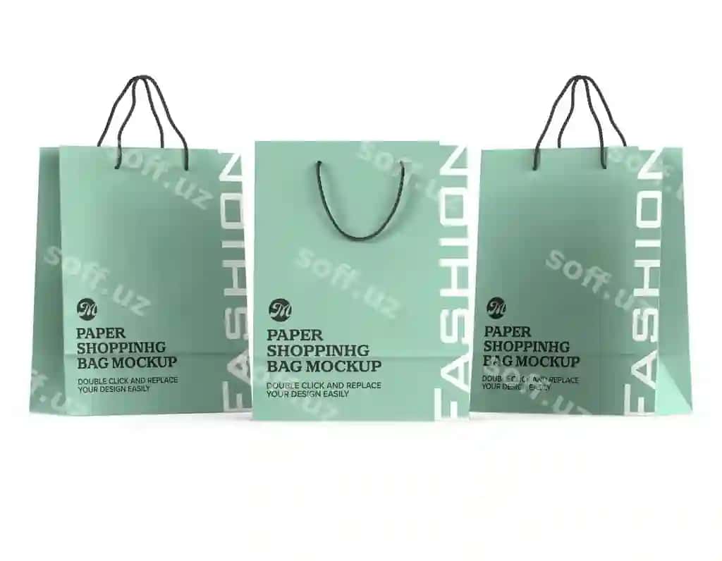 Qog'oz xarid qilish sumkasi maketi brendi | Paper shopping bag mockup branding