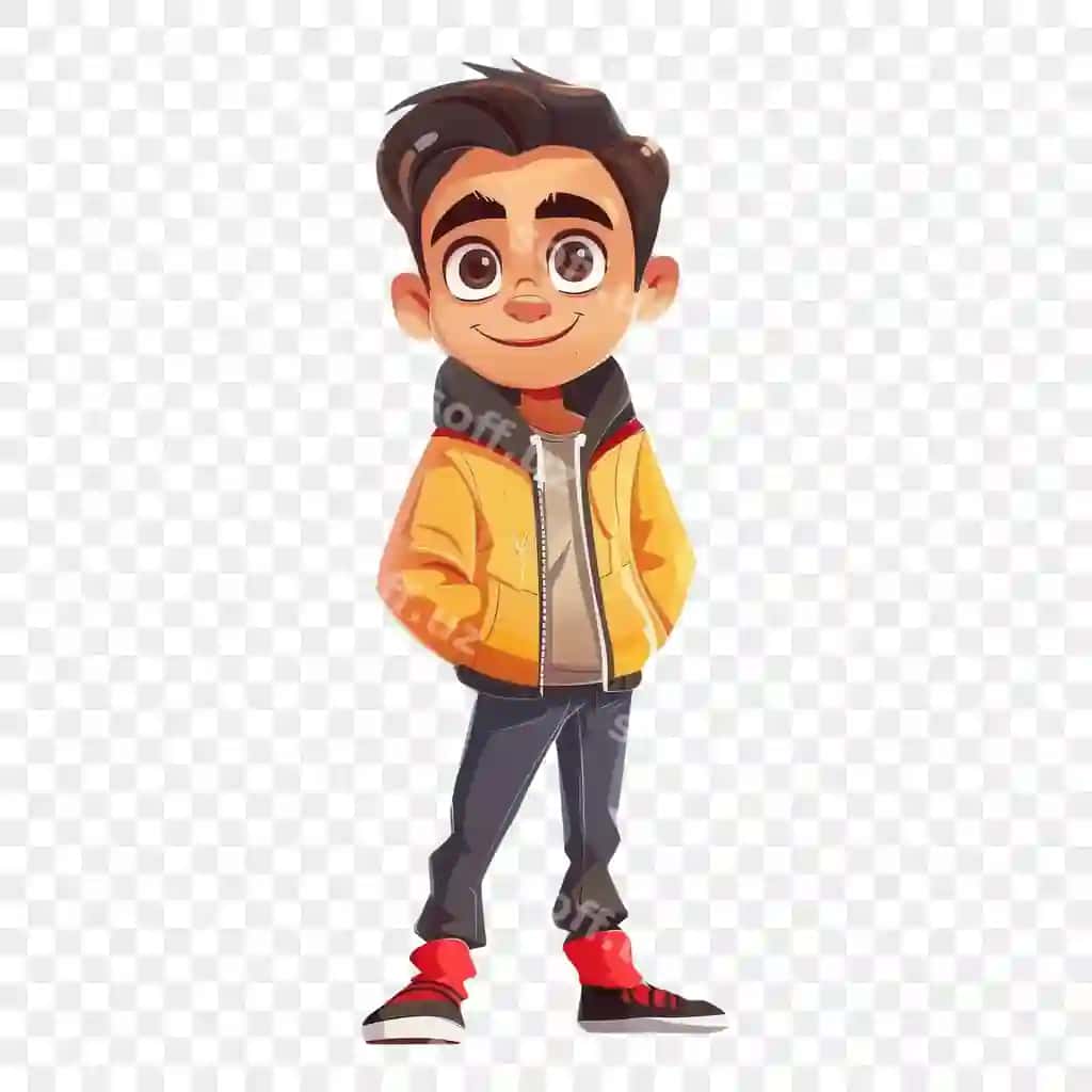Tabassumli yosh bola ko'ylagi qalpoqli o'smir bola qahramoni tasviri | Smiling young boy jacket hoodie teen boy character illustration