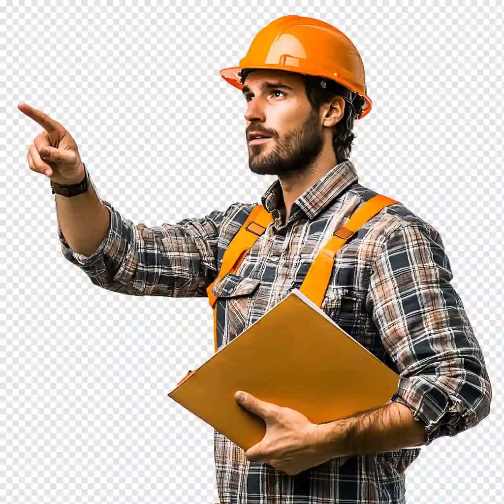 Yo‘naltiruvchi ishora qilayotgan qurilish ishchisi | Focused construction worker pointing directing