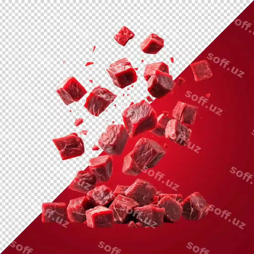 Tushuvchi gosht kub ajralgan oq | Falling meat cube isolated white