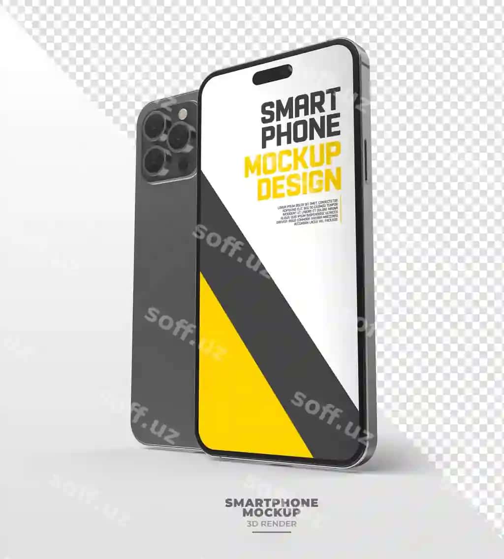 Qora, sariq fonli telefon modeli | Mockup phone with black yellow background