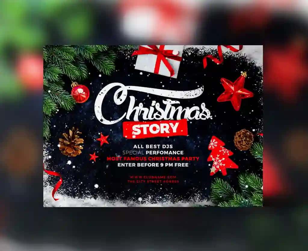 Haqiqiy Rojdestvo partiyasi afishasi shabloni | Realistic christmas party poster template