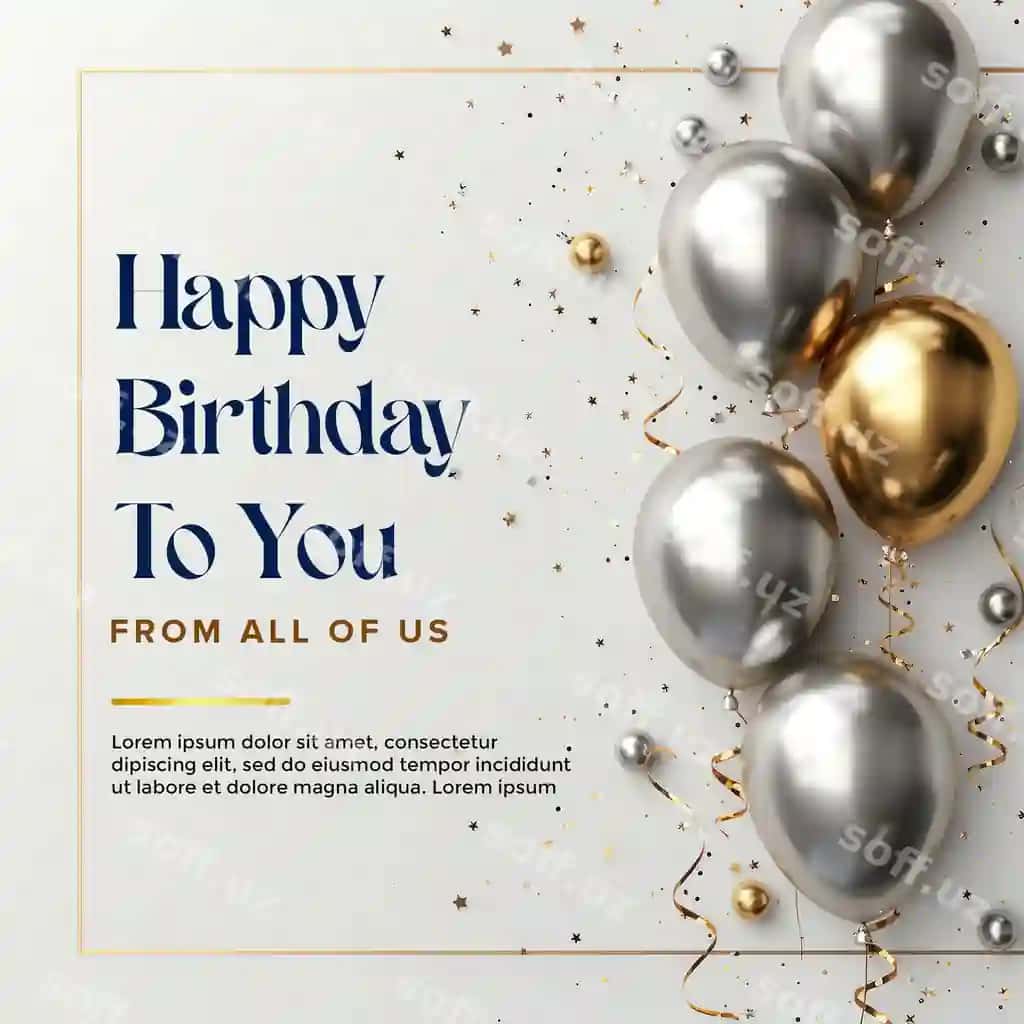 Bozorov silver tug'ilgan kuning bilan shabloni minimalistik birthday banner | Luxury silver happy birthday template minimalist birthday banner
