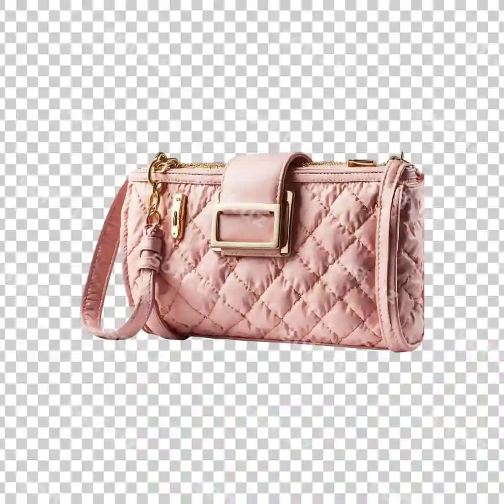 Zamonaviy moda choyon sumka gulrang rangda ajraltirilgan shaffof orqa fonda | Modern stylish leather handbag pink color isolated transparent background