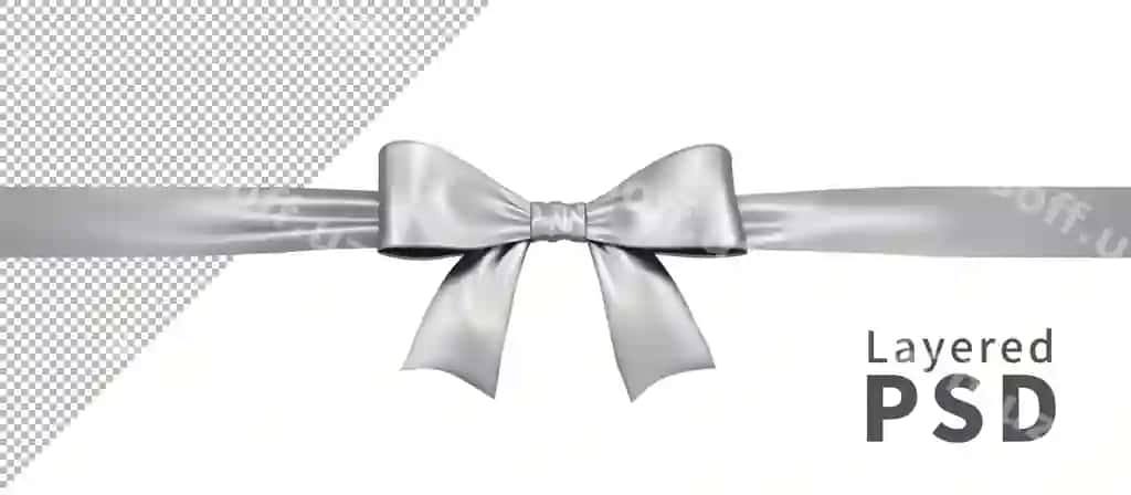 Kumush atlas sovg'a lentasi izolyatsiya qilingan kamon | Silver satin gift ribbon bow isolated