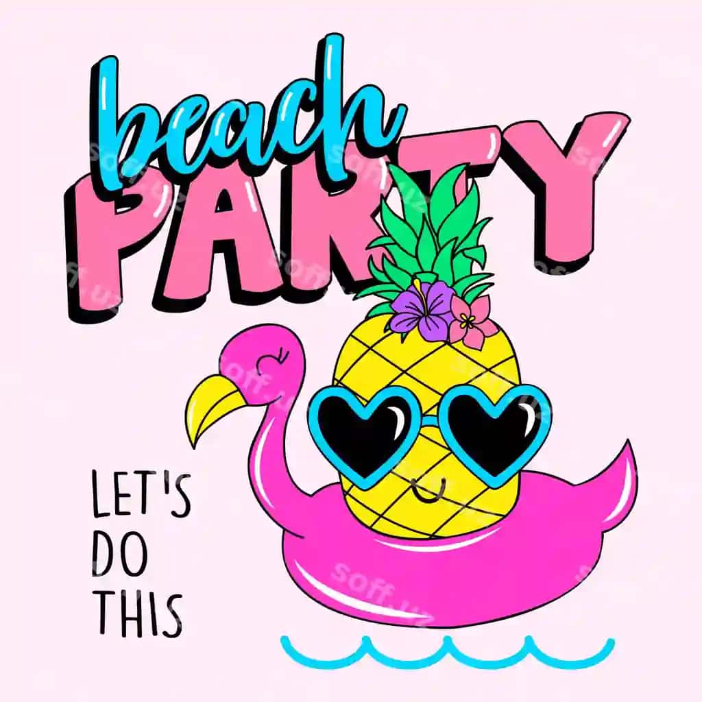 Vektor ananas chiroyli ko'z qo'llari bilan sochliq piknik matn | Vector pineapple cute with glasses beach party text
