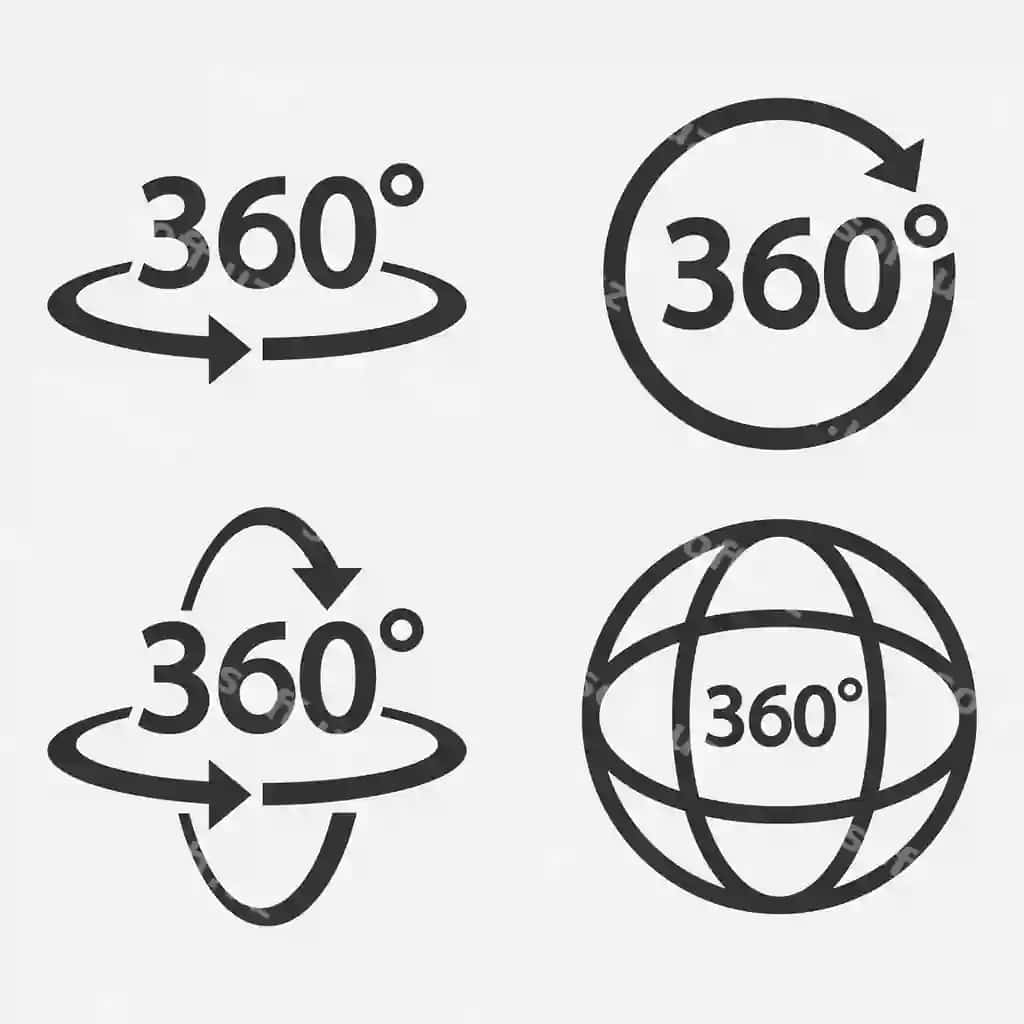 Komplekt 360 ikon 360 gradusli ko'rinish belgi vektor illustratsiyasi | Set 360 icon 360 degree view symbol vector illustration
