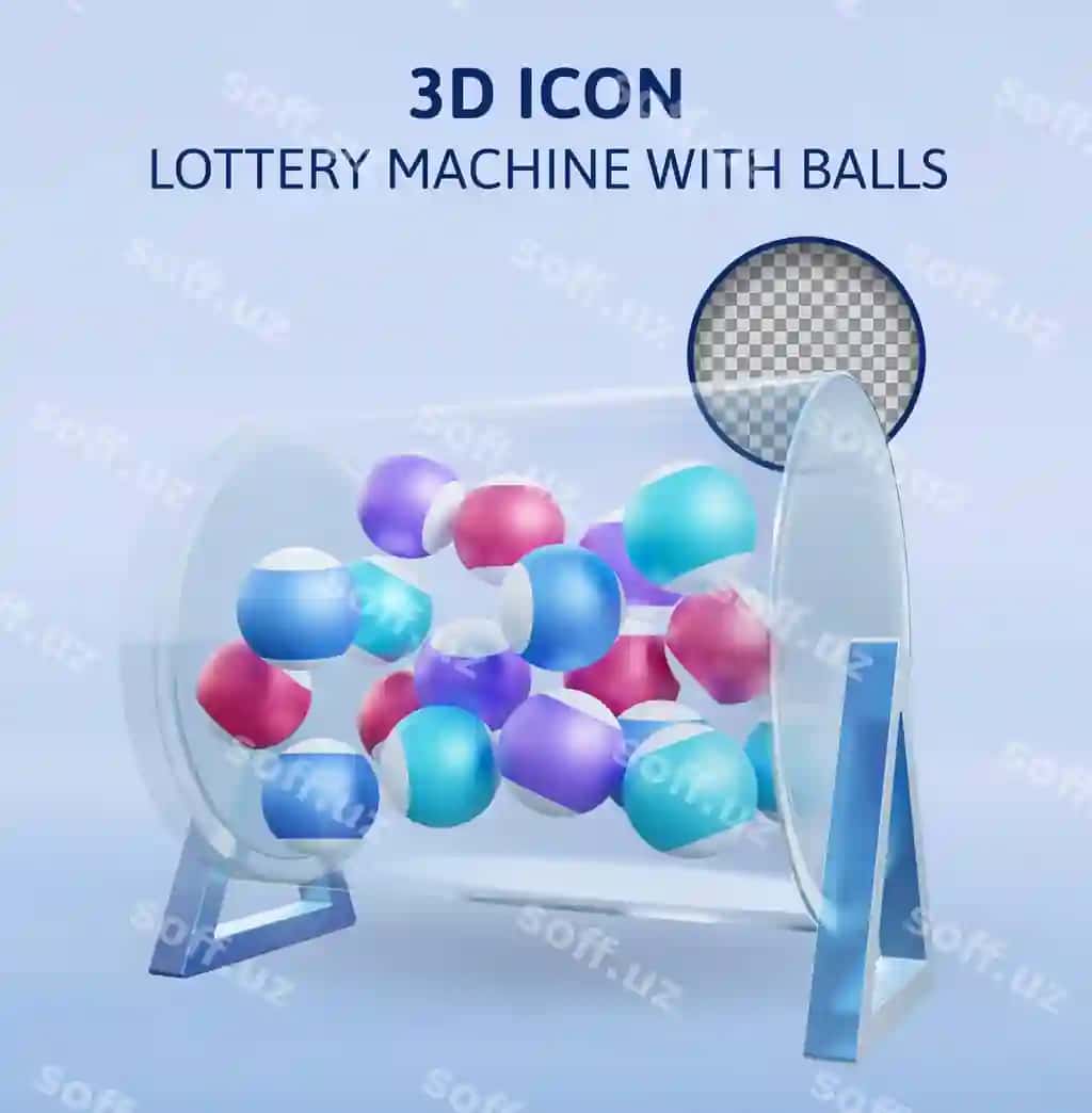 Loteriya mashinasi ichidagi sharflar bilan 3D render qilish illustratsiyasi | Lottery machine with balls inside 3d rendering illustration
