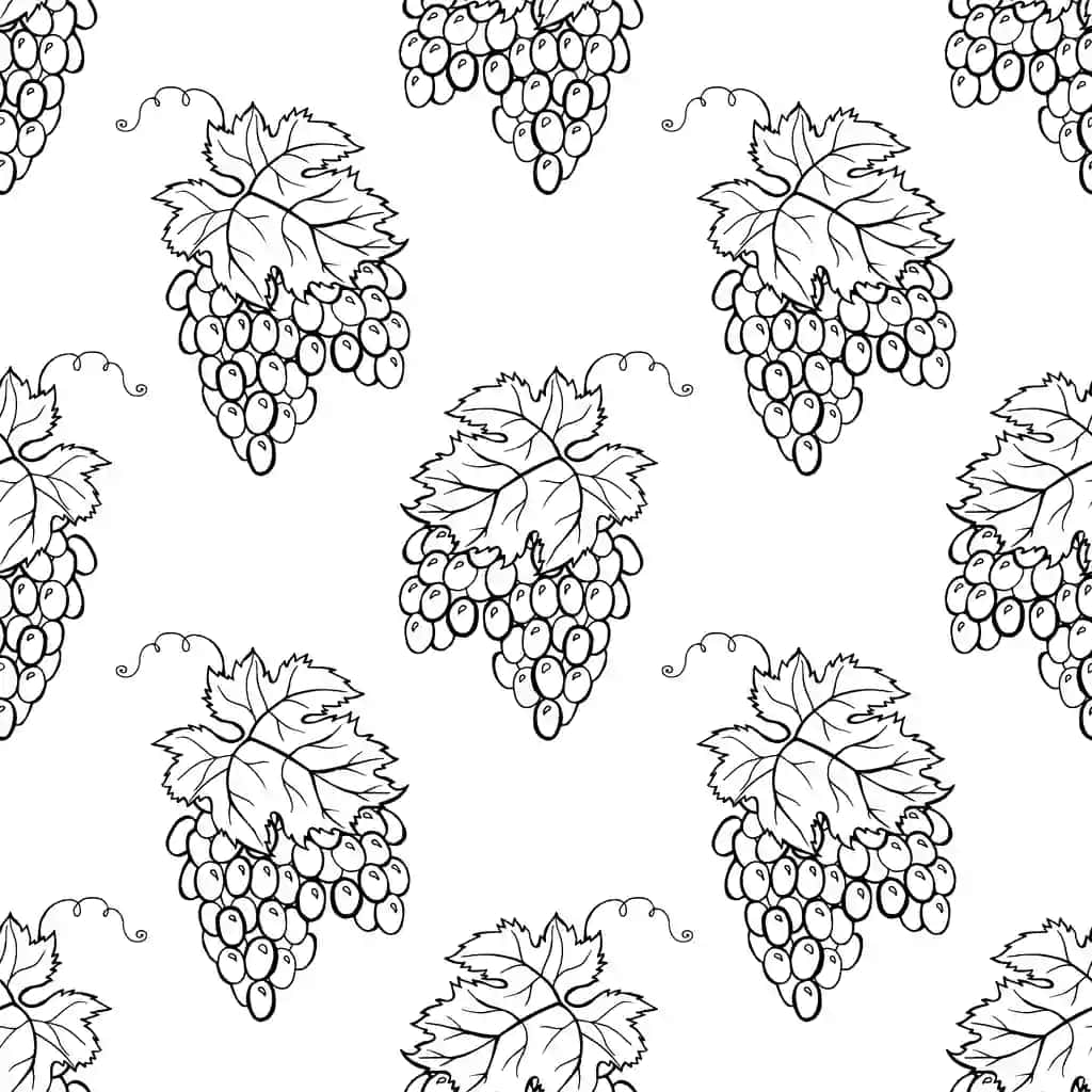 Vektor uzum uzumlari qo'lda chizilgan elementlar bilan choksiz naqshli fon | Vector grape vines seamless pattern background with hand drawn elements