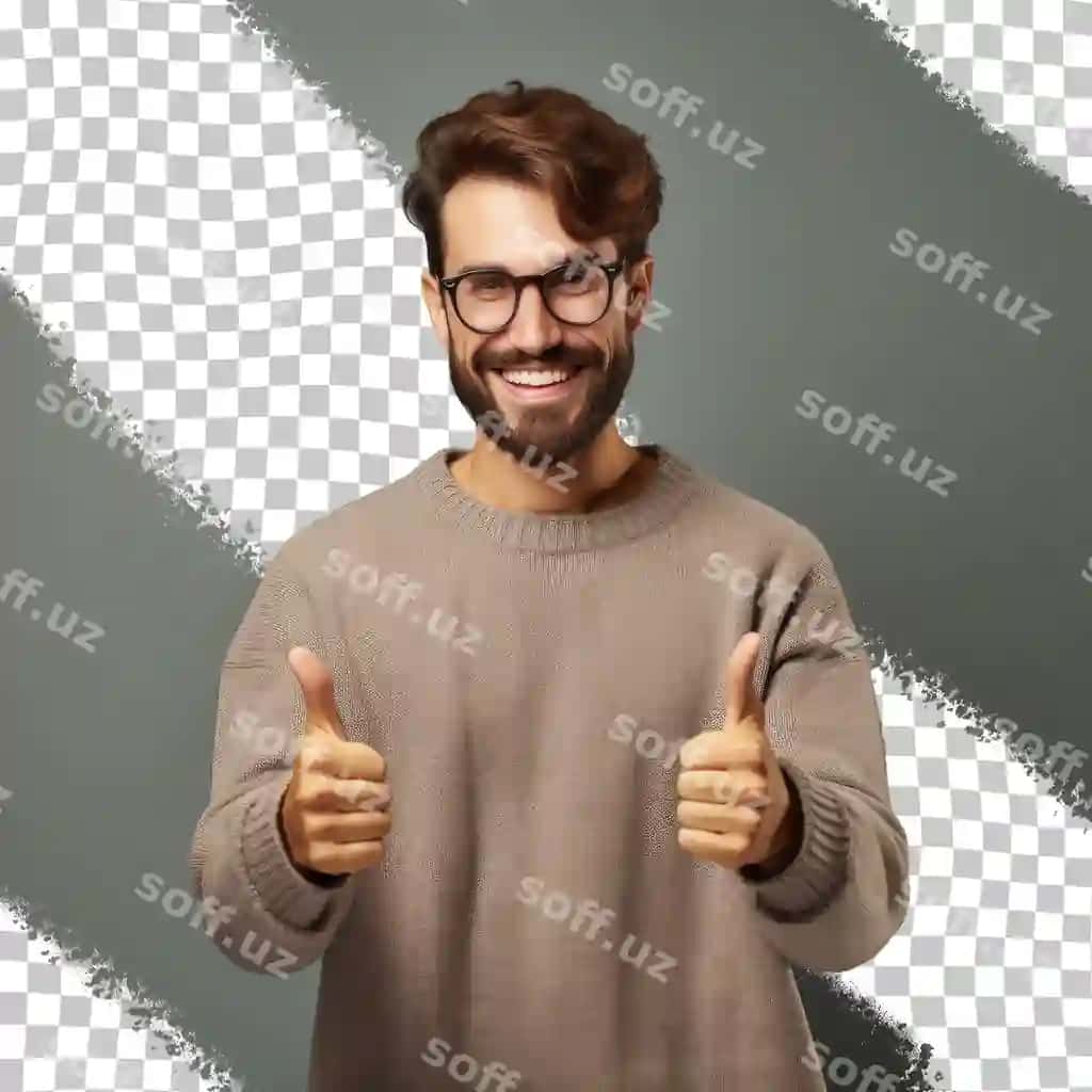Ko'z qo'yg'an erkak jigarrang sviterda boshini ko'tarayotgan | Man with glasses brown sweater giving thumbs up
