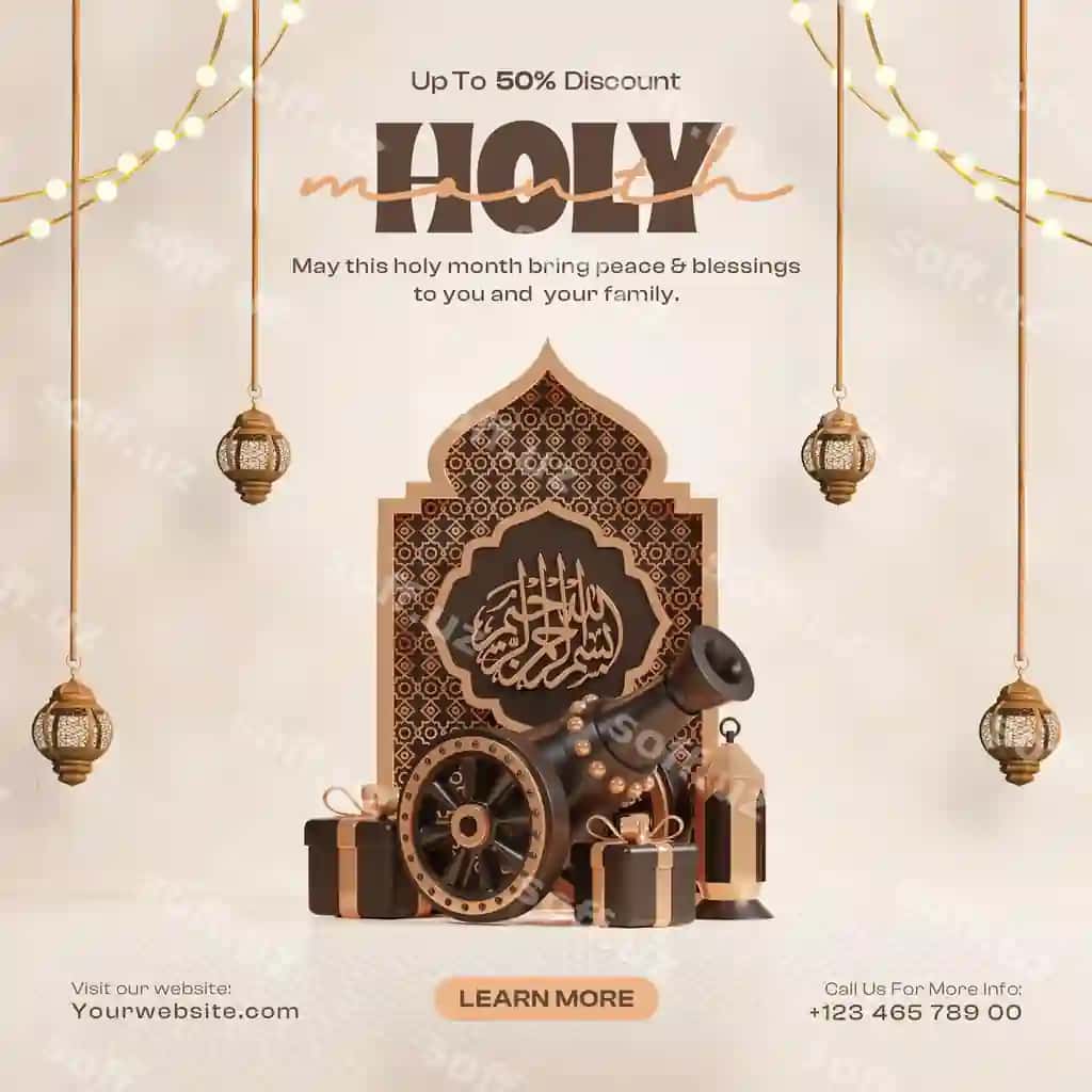 Ramazon muborak ijtimoiy tarmoqlar uchun post shabloni islam dekoratsiyasi bilan | Ramadan mubarak social media post template with islamic decoration