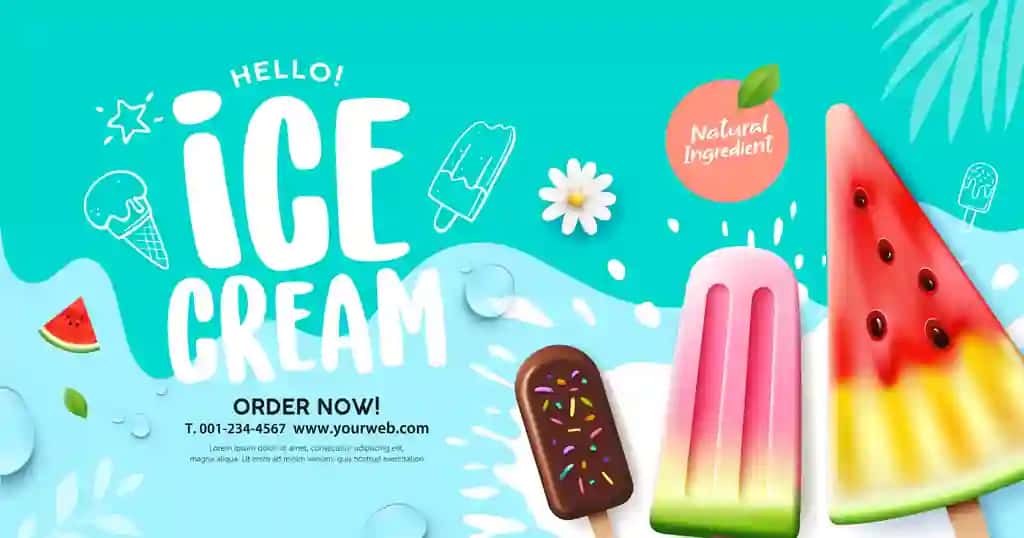 Muzqaymoq yoz savdosi salqin shirin yangi banner afishasi dizayni ko'k | Ice cream summer sale cool sweet fresh banner poster design blue