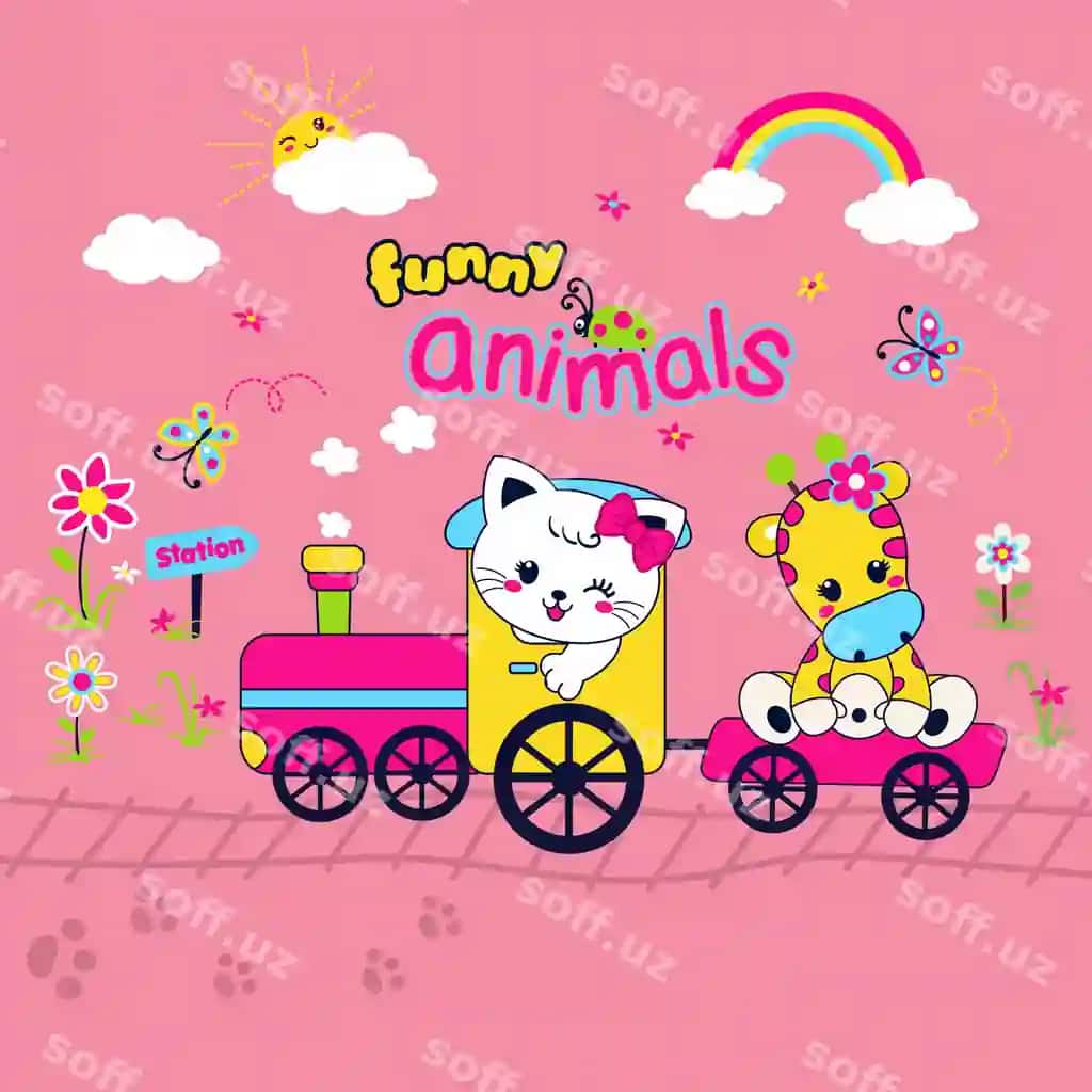 Mammtob hayvon sayohati illustratsiyasi poezd vektori bilan | Cute animal travel illustration with train vector