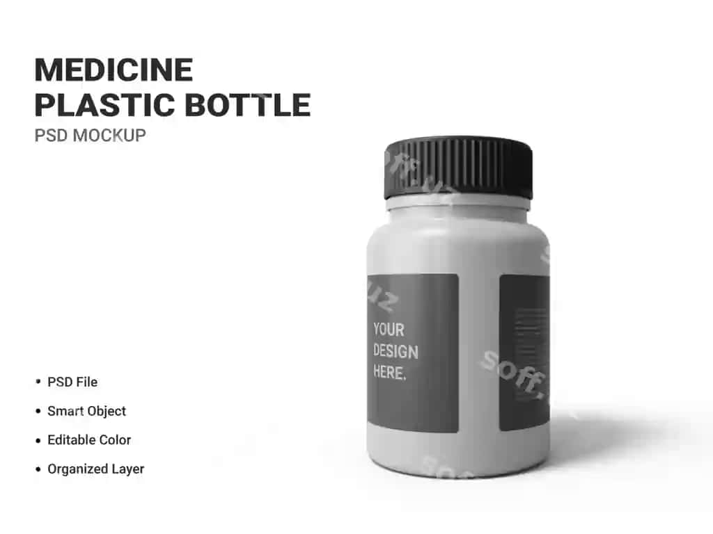 Izolyatsiya qilingan plastik dori shishasining maketi | Medicine plastic bottle mockup isolated