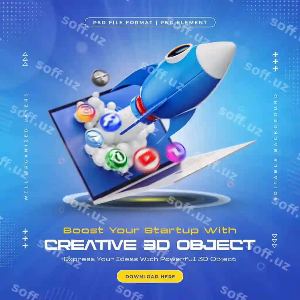 Noutbuklarni kuchaytirish orqali ijtimoiy media marketingini kuchaytiruvchi startap kontseptsiyasi | Startup concept boosting social media marketing with laptop boost