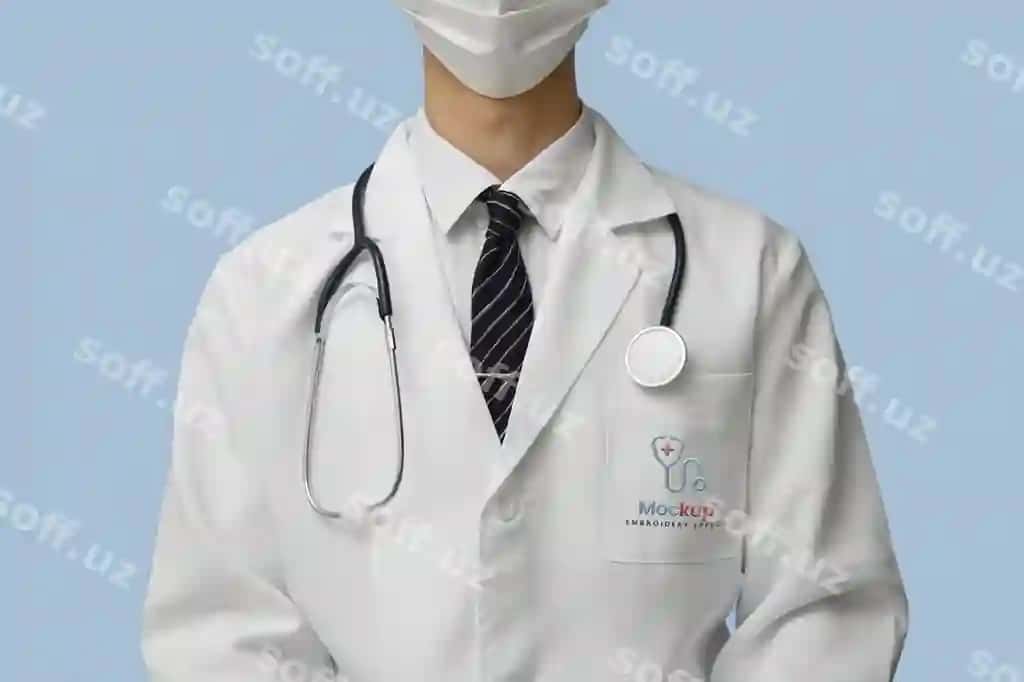 Shaxs laborator kostumida namuna dizayni | Person wearing lab coat mock up design