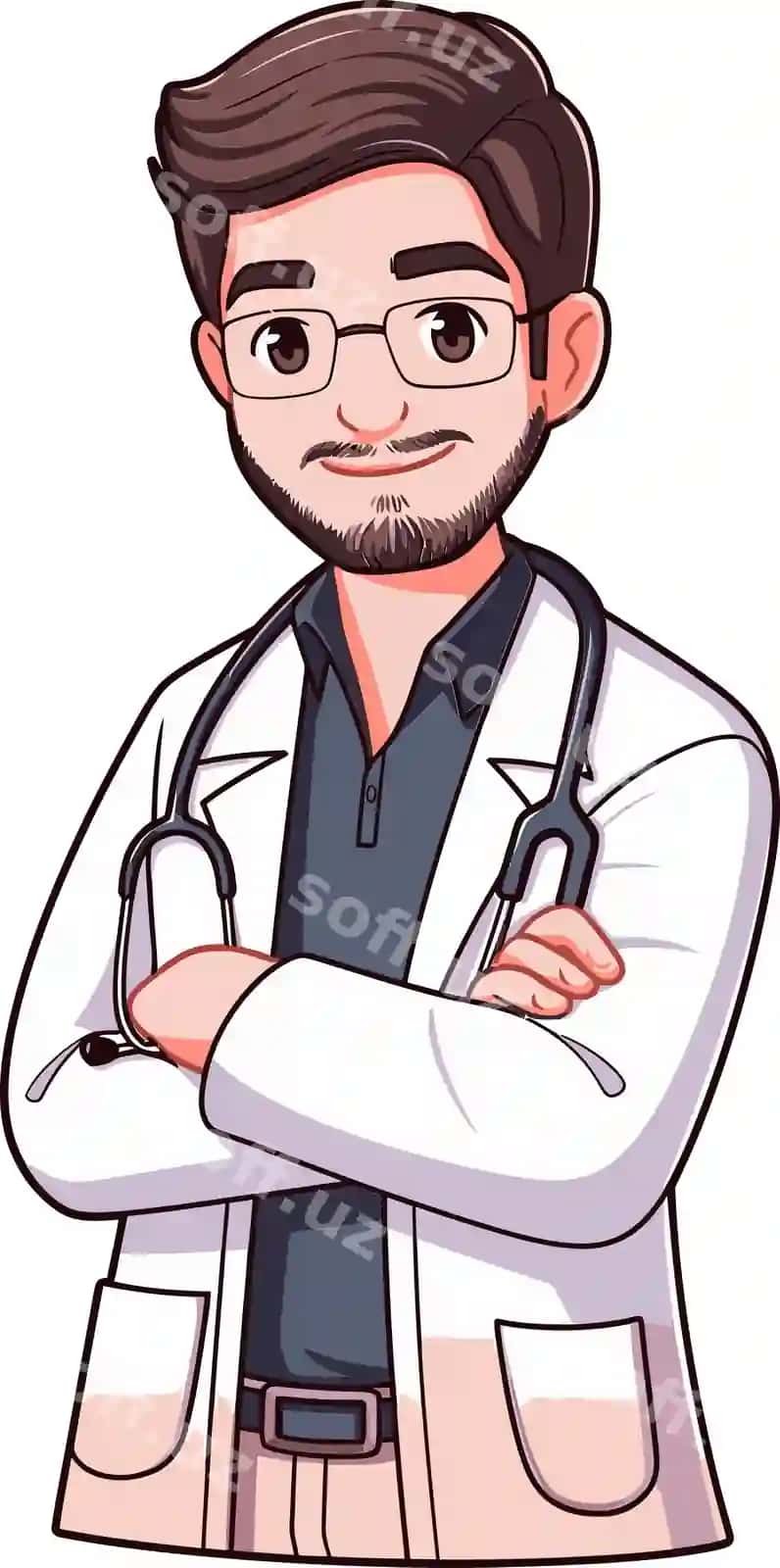 Erkak doktor chizmasi qo'llari bir-birini olishgan | Drawing male doctor with his arms crossed