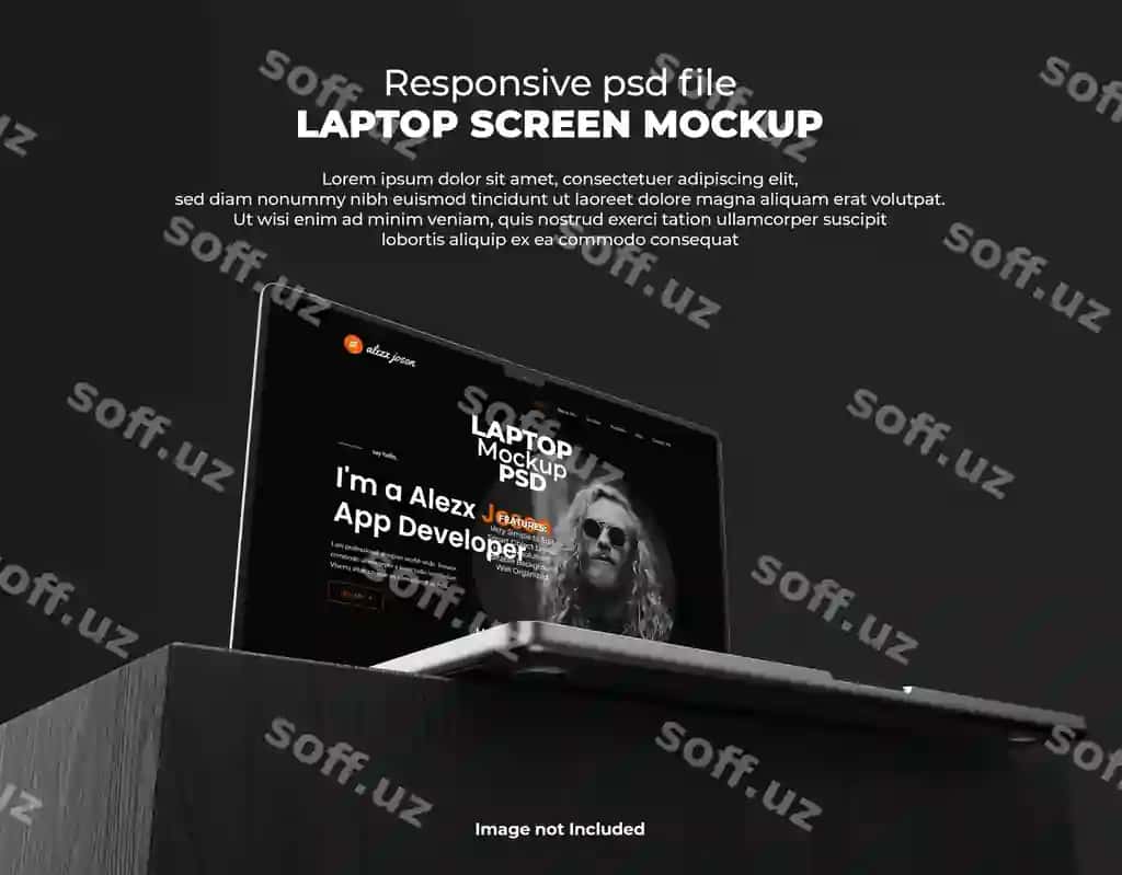 Moslashuvchan noutbuk ekrani veb UI ilovalari PSD mockup shaffoflikka ega | Responsive laptop screen web ui apps psd mockup with transparent