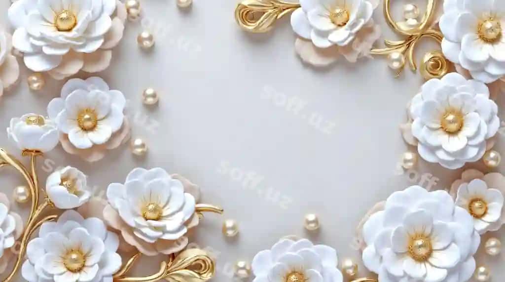 Oltin aksentli marvaridlar bilan oqlangan gulli kompozitsiya | Elegant floral arrangement with gold accents pearls