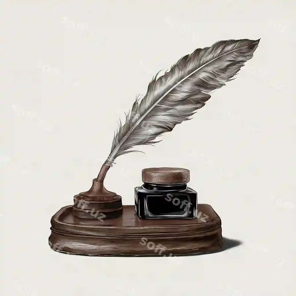 Eski qalamdaftar qalam ajralgan oq | Old inkstand quill isolated white