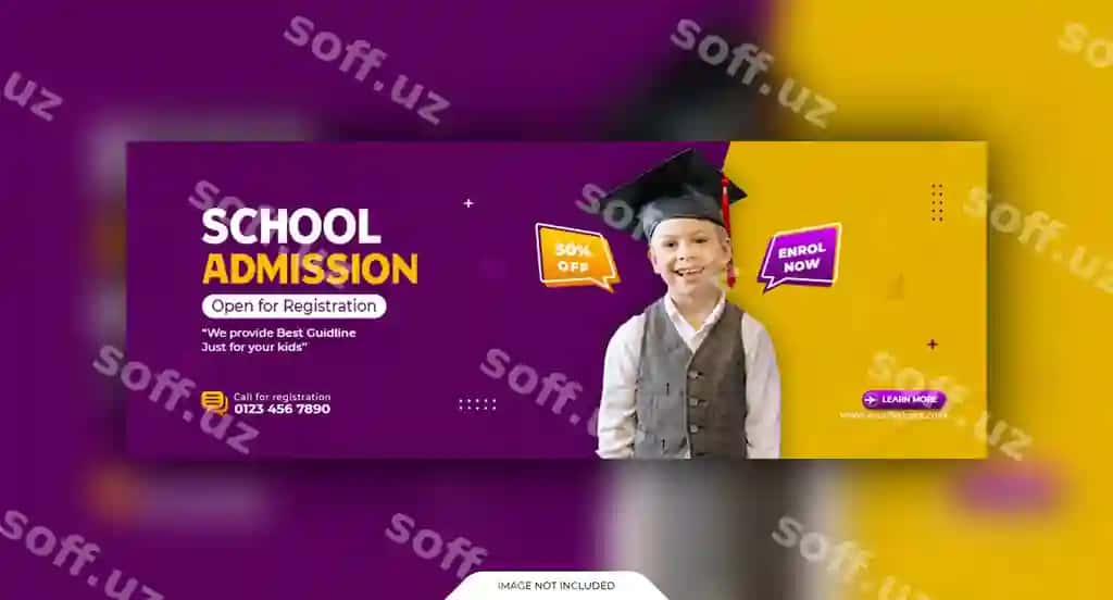Maktab qabul ijtimoiy veb baner shablon | School admission social cover web banner template