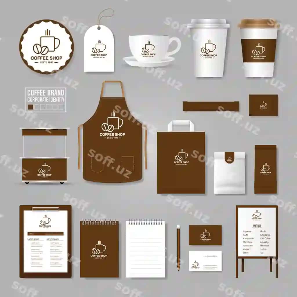 Korporativ identifikatsiya shablonining logotipi kontseptsiyasi qahvaxona, kafe, restoran | Corporate identity template logo concept coffee shop cafe restaurant