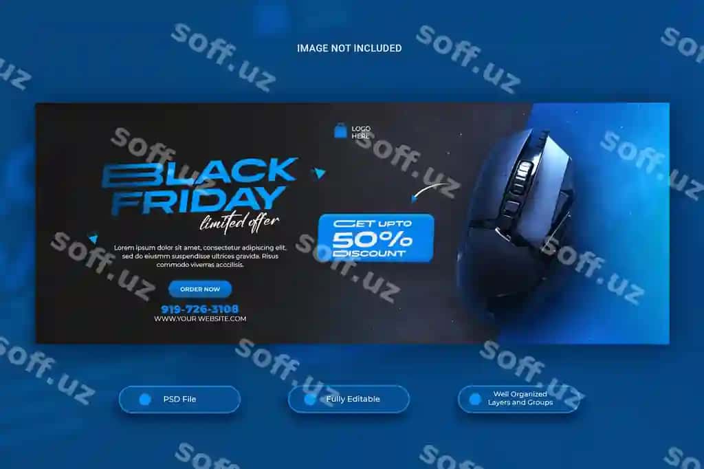 Black Friday mega aktsiya Facebook cover shabloni | Black friday mega sale facebook cover template