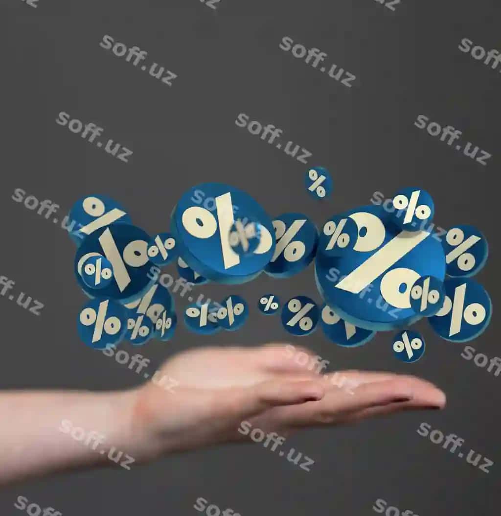 Vertikal rasm suziluvchi foiz ikonkalar qo'l | Vertical shot floating rate icons hand