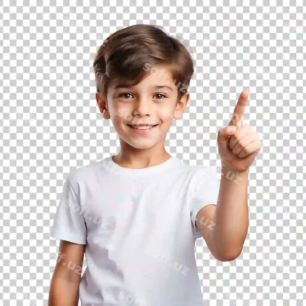 Oʻgʻil bola "Look screen" degan koʻylakki, shaffof fonda ajralangan. | Boy with shirt that says look screen isolated transparent background