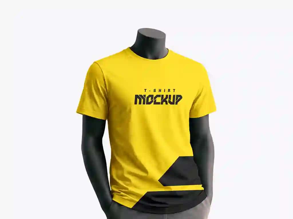 Sariq futbolka maketi qora maneken | Yellow t shirt mockup black mannequin