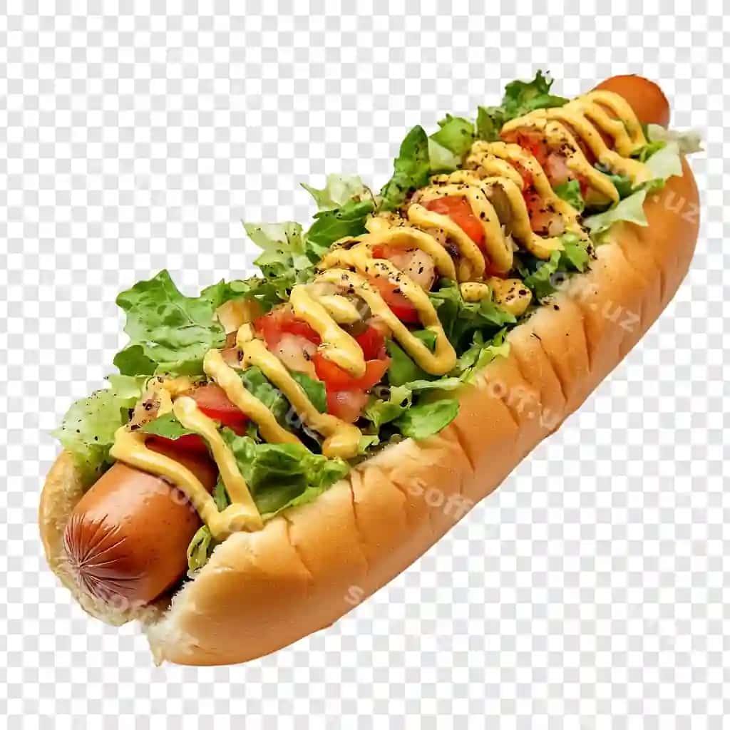 Shirin gurmet hot dog guruch salat bargi pomidorlar | Delicious gourmet hot dog with mustard lettuce tomatoes