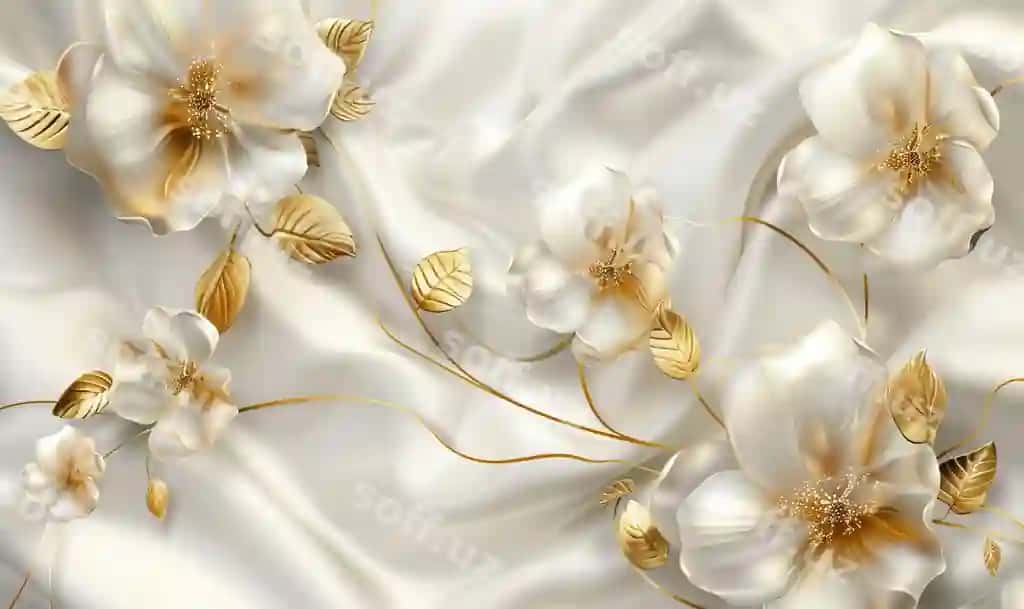 3D devor qog'ozi gullari oltin krem ​​ranglari devor qog'ozi gullari yuqori sifatli AI generatsiyasi | 3d mural wallpaper flowers gold cream colors mural wallpaper flowers high quality ai generate