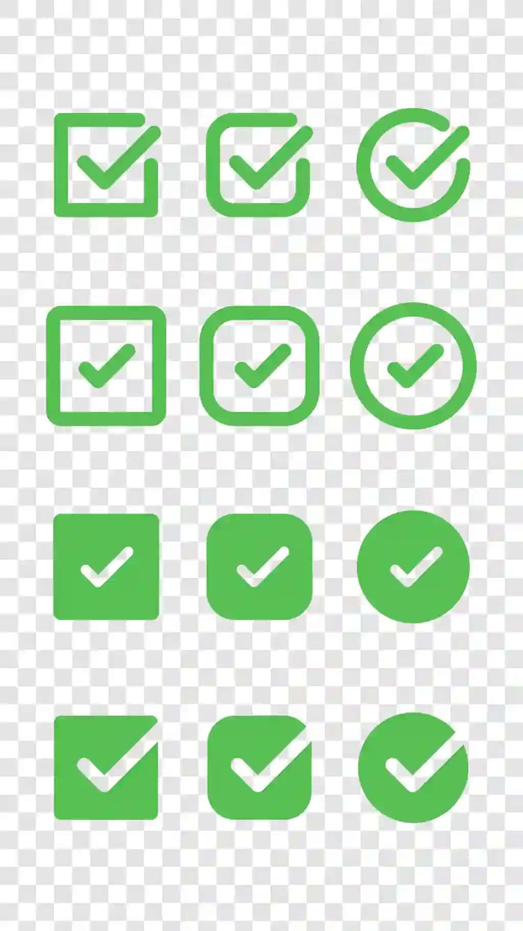 Yashil tasdiq belgisi piktogrammalarini turli shakllar yashil tasdiq belgilarini kvadratga o'rnating | Set green checkmark icons various shapes green checkmarks square