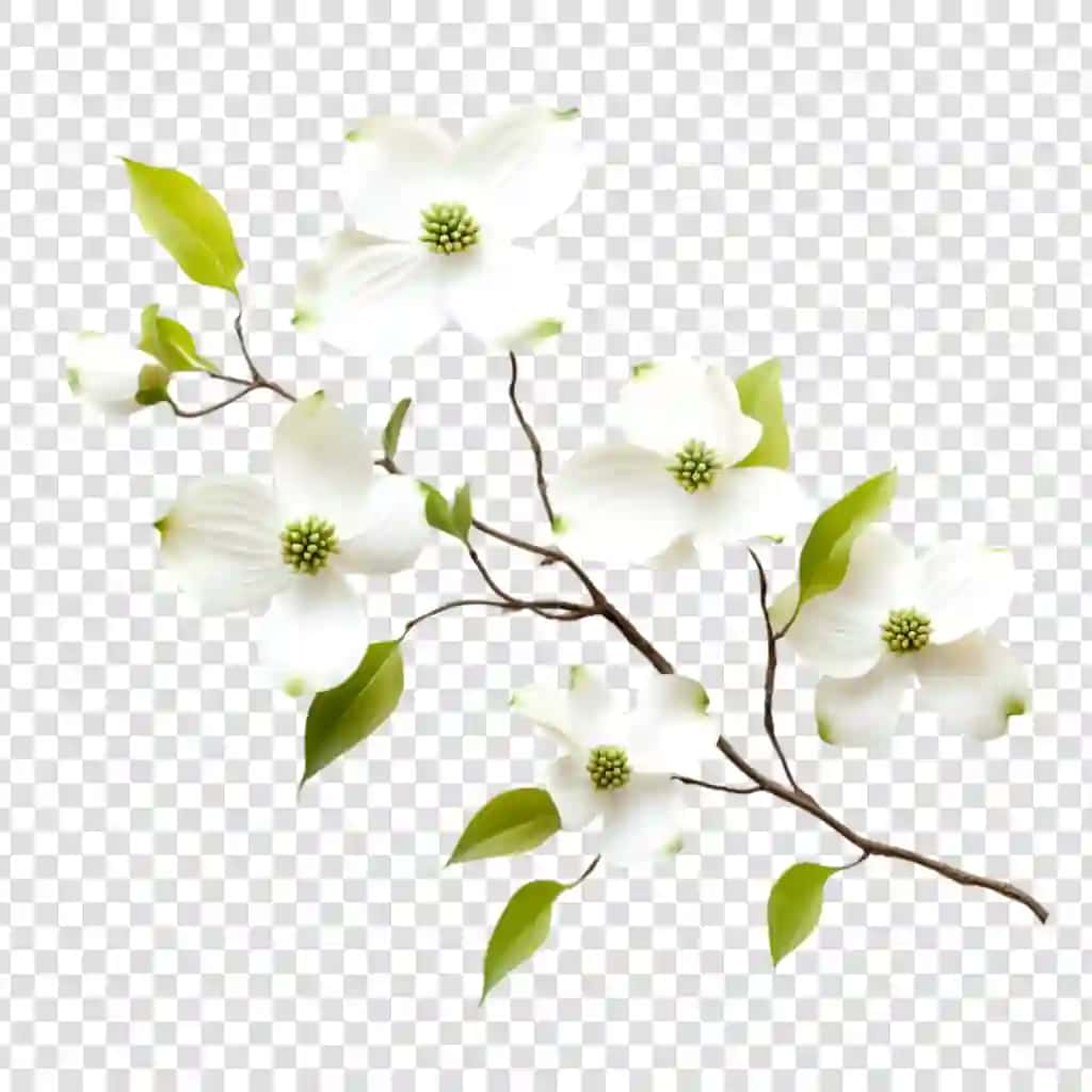 Nozik shoxli oq dogwood gullari shaffof fon | Delicate branch white dogwood blossoms flower transparent background