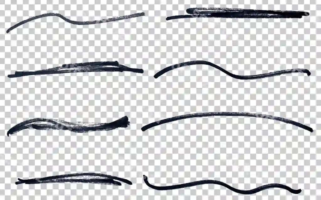 Komplekt qora qo'l bilan chizilgan marker qalam chiziqlari shaffof fonda | Set black hand drawn marker pen stroke line transparent background
