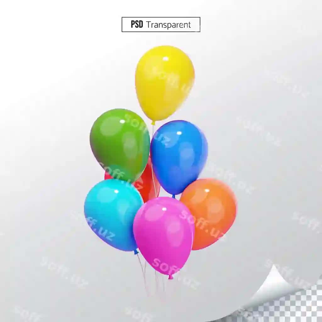 Bir guruh rangli sharqillar 3D render illustratsiyasi realistik shinovar | Bunch colorful balloons 3d render illustration realistic glossy