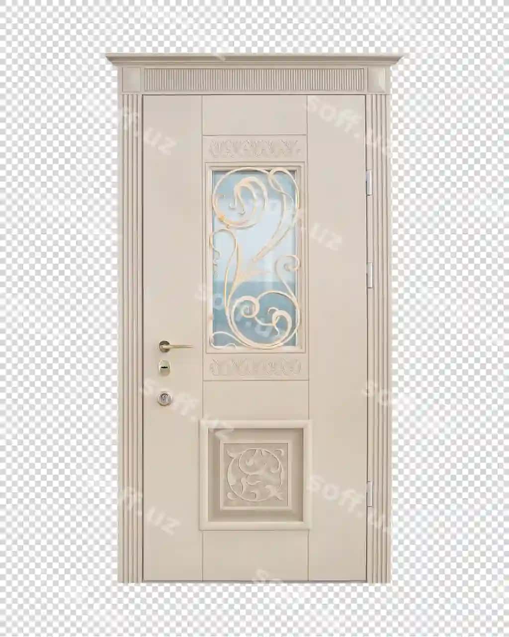 Klassik bej rangli old eshik, kvadrat shaklidagi shisha old qismi chiroyli | Classic beige front door with squares glass foreground beautiful