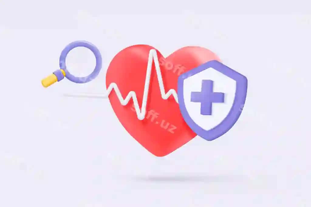 3d qizil yurak puls chiziq, katta kash va qo'sh taq ikon yurak urishi | 3d red heart with pulse line with magnifier plus icon heartbeat